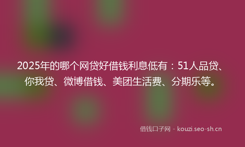2025年的哪个网贷好借钱利息低有：51人品贷、你我贷、微博借钱、美团生活费、分期乐等。