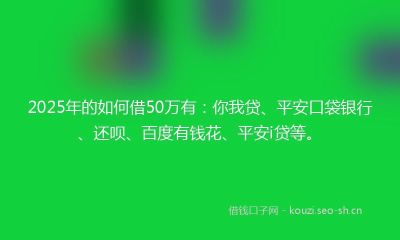 2025年的如何借50万有：你我贷、平安口袋银行、还呗、百度有钱花、平安i贷等。