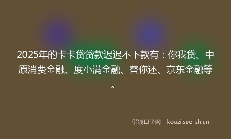 2025年的卡卡贷贷款迟迟不下款有：你我贷、中原消费金融、度小满金融、替你还、京东金融等。