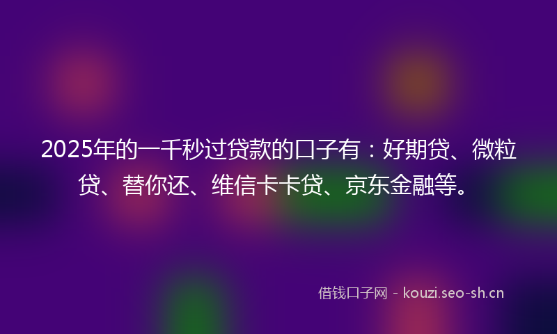 2025年的一千秒过贷款的口子有：好期贷、微粒贷、替你还、维信卡卡贷、京东金融等。