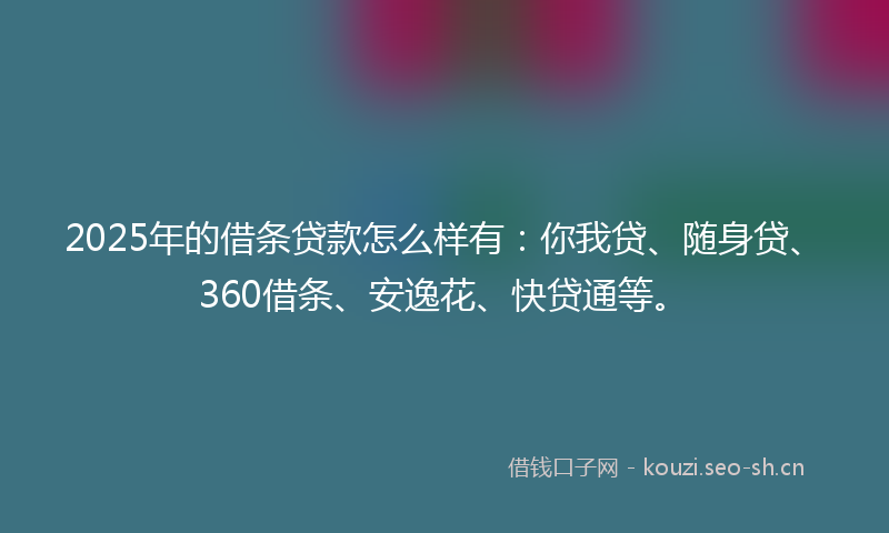 2025年的借条贷款怎么样有：你我贷、随身贷、360借条、安逸花、快贷通等。