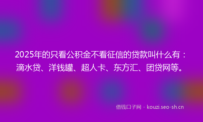 2025年的只看公积金不看征信的贷款叫什么有：滴水贷、洋钱罐、超人卡、东方汇、团贷网等。