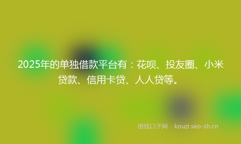 2025年的单独借款平台有：花呗、投友圈、小米贷款、信用卡贷、人人贷等。
