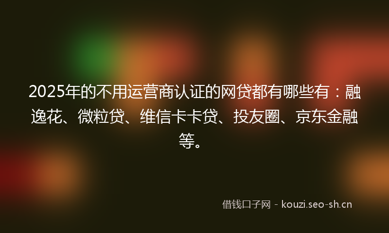 2025年的不用运营商认证的网贷都有哪些有：融逸花、微粒贷、维信卡卡贷、投友圈、京东金融等。
