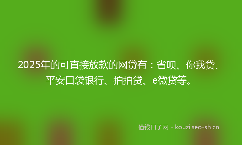 2025年的可直接放款的网贷有：省呗、你我贷、平安口袋银行、拍拍贷、e微贷等。