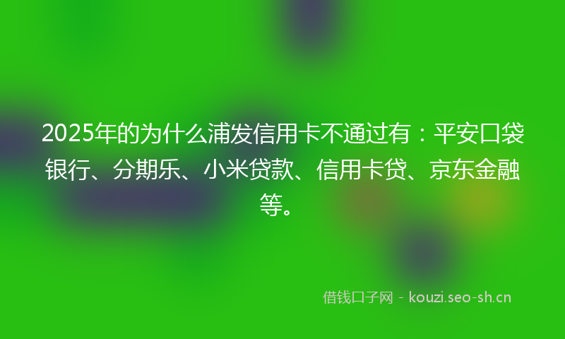 2025年的为什么浦发信用卡不通过有：平安口袋银行、分期乐、小米贷款、信用卡贷、京东金融等。
