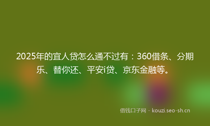 2025年的宜人贷怎么通不过有：360借条、分期乐、替你还、平安i贷、京东金融等。
