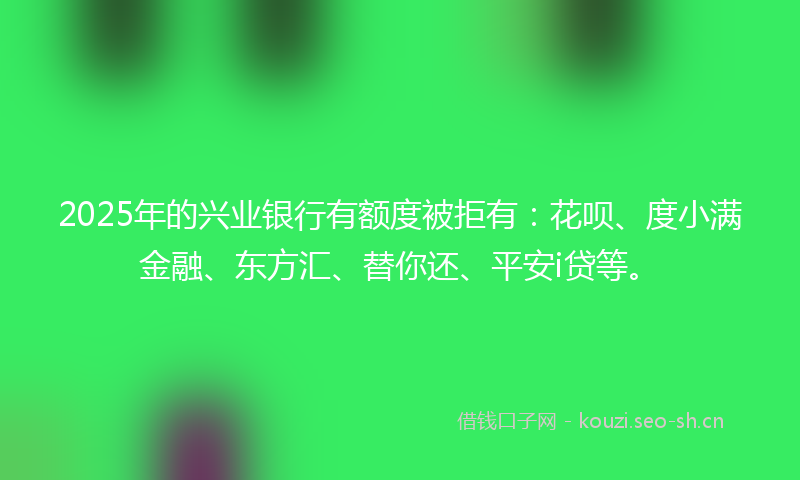 2025年的兴业银行有额度被拒有：花呗、度小满金融、东方汇、替你还、平安i贷等。