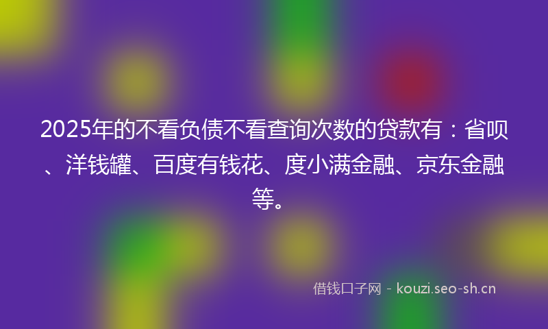 2025年的不看负债不看查询次数的贷款有：省呗、洋钱罐、百度有钱花、度小满金融、京东金融等。