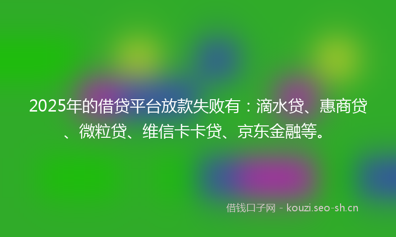 2025年的借贷平台放款失败有：滴水贷、惠商贷、微粒贷、维信卡卡贷、京东金融等。