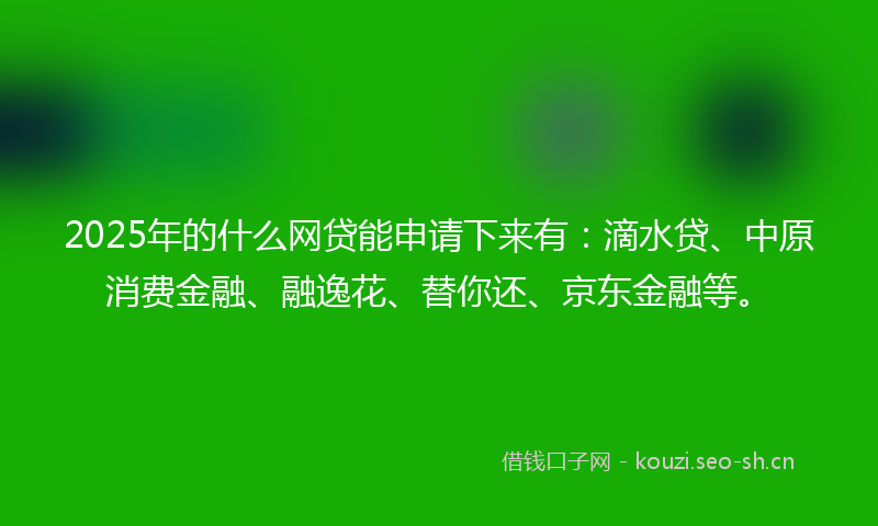 2025年的什么网贷能申请下来有：滴水贷、中原消费金融、融逸花、替你还、京东金融等。