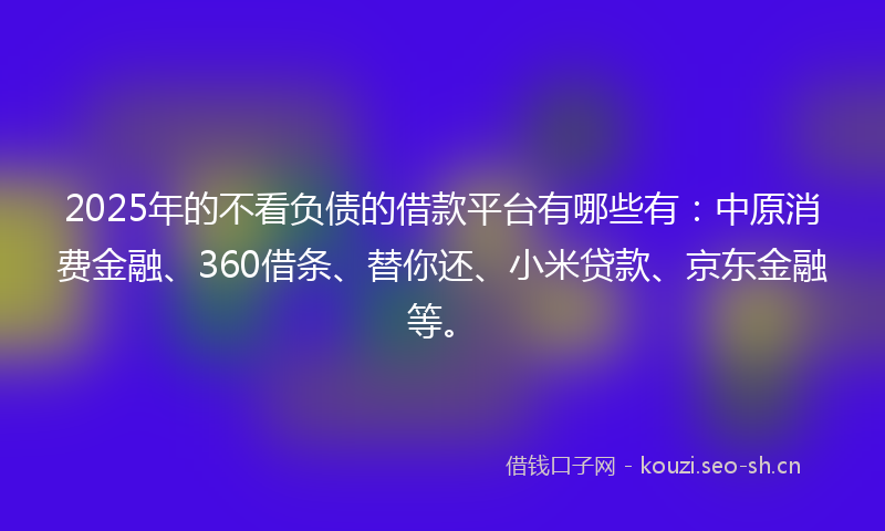 2025年的不看负债的借款平台有哪些有：中原消费金融、360借条、替你还、小米贷款、京东金融等。