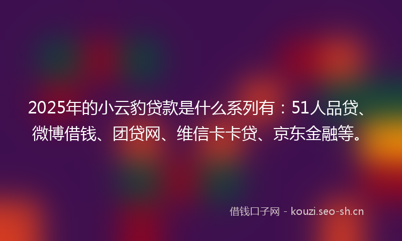 2025年的小云豹贷款是什么系列有:51人品贷、微博借钱、团贷网、维信卡卡贷、京东金融等。