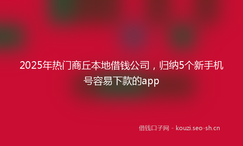 2025年热门商丘本地借钱公司，归纳5个新手机号容易下款的app