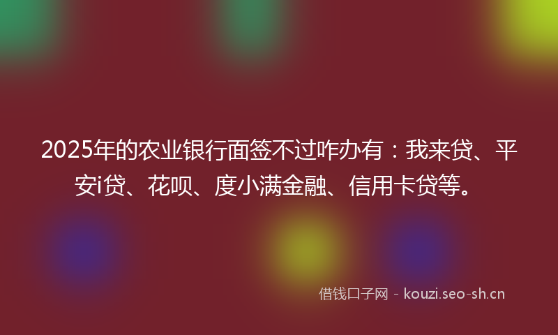 2025年的农业银行面签不过咋办有：我来贷、平安i贷、花呗、度小满金融、信用卡贷等。