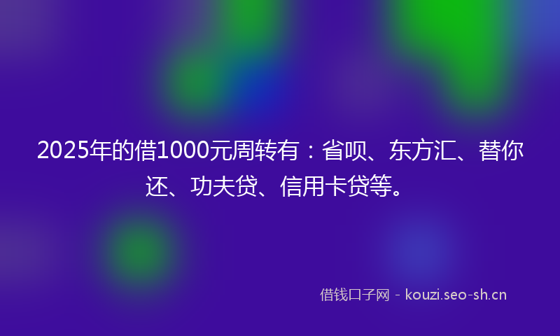 2025年的借1000元周转有：省呗、东方汇、替你还、功夫贷、信用卡贷等。