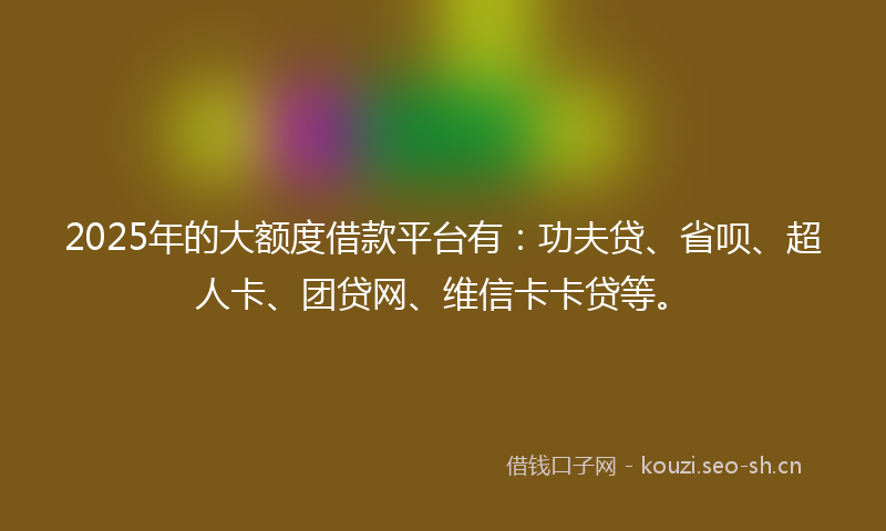 2025年的大额度借款平台有:功夫贷、省呗、超人卡、团贷网、维信卡卡贷等。