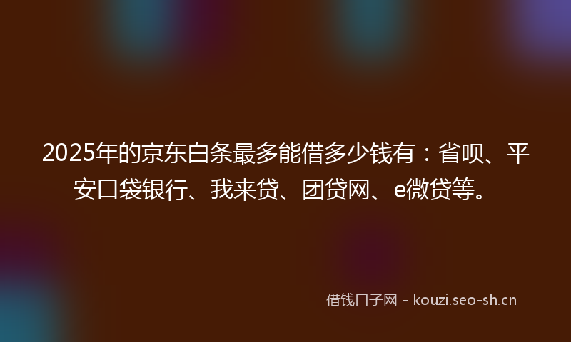 2025年的京东白条最多能借多少钱有：省呗、平安口袋银行、我来贷、团贷网、e微贷等。