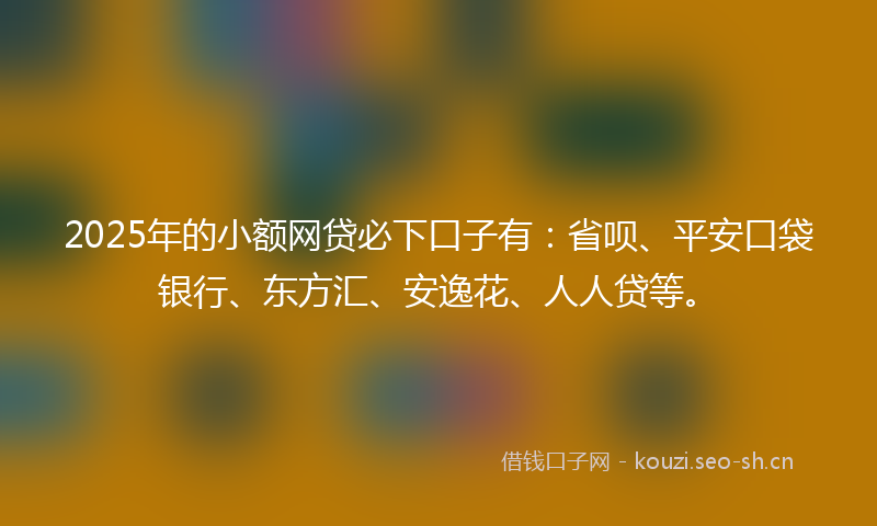 2025年的小额网贷必下口子有：省呗、平安口袋银行、东方汇、安逸花、人人贷等。