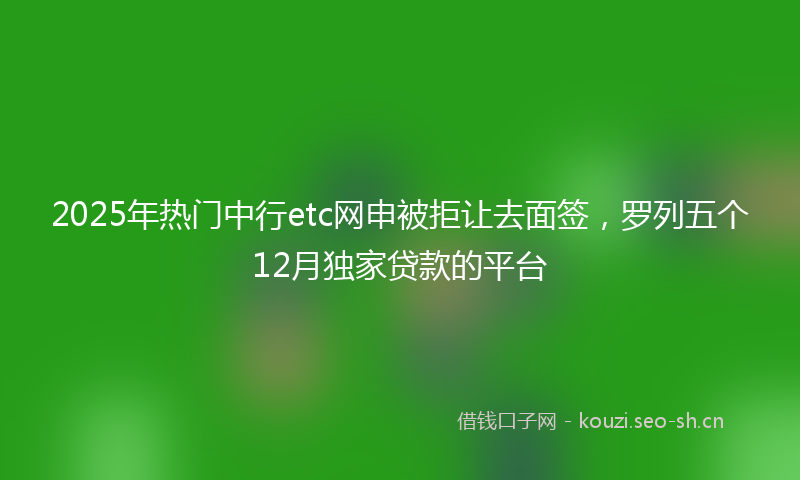 2025年热门中行etc网申被拒让去面签，罗列五个12月独家贷款的平台