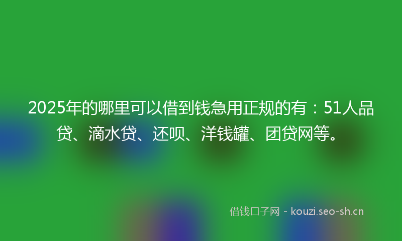 2025年的哪里可以借到钱急用正规的有：51人品贷、滴水贷、还呗、洋钱罐、团贷网等。