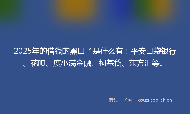 2025年的借钱的黑口子是什么有：平安口袋银行、花呗、度小满金融、柯基贷、东方汇等。