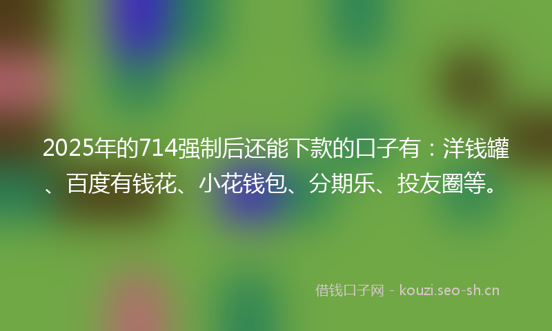2025年的714强制后还能下款的口子有：洋钱罐、百度有钱花、小花钱包、分期乐、投友圈等。