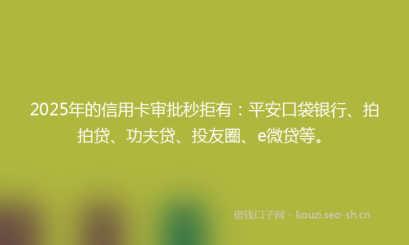 2025年的信用卡审批秒拒有：平安口袋银行、拍拍贷、功夫贷、投友圈、e微贷等。