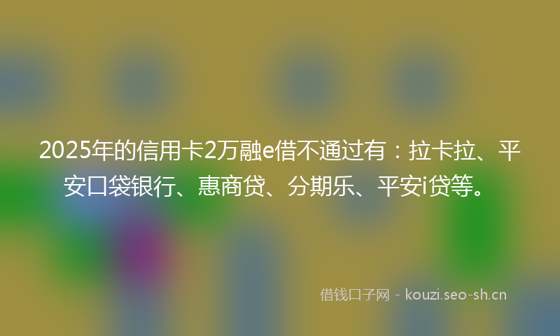2025年的信用卡2万融e借不通过有：拉卡拉、平安口袋银行、惠商贷、分期乐、平安i贷等。