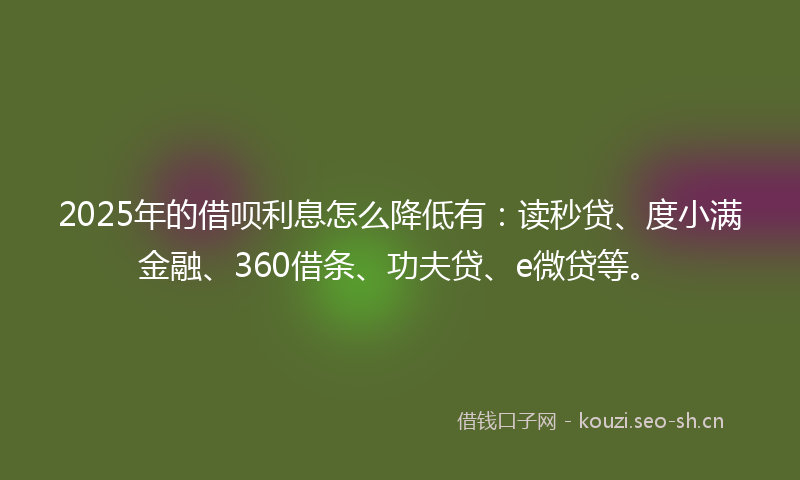 2025年的借呗利息怎么降低有：读秒贷、度小满金融、360借条、功夫贷、e微贷等。