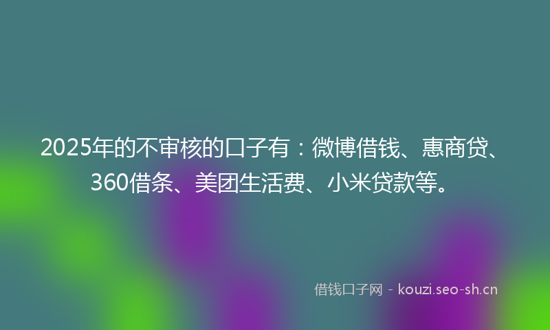 2025年的不审核的口子有：微博借钱、惠商贷、360借条、美团生活费、小米贷款等。