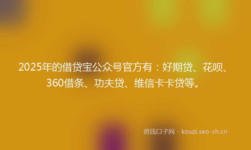 2025年的借贷宝公众号官方有：好期贷、花呗、360借条、功夫贷、维信卡卡贷等。