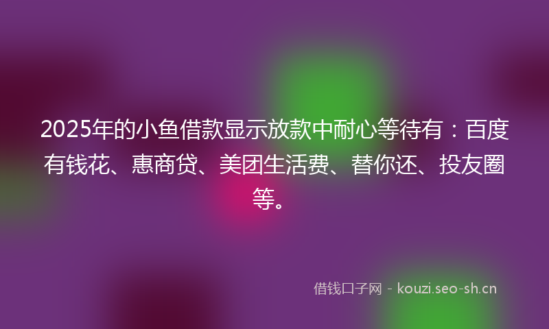 2025年的小鱼借款显示放款中耐心等待有：百度有钱花、惠商贷、美团生活费、替你还、投友圈等。