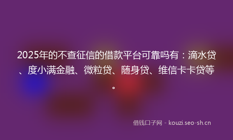 2025年的不查征信的借款平台可靠吗有：滴水贷、度小满金融、微粒贷、随身贷、维信卡卡贷等。