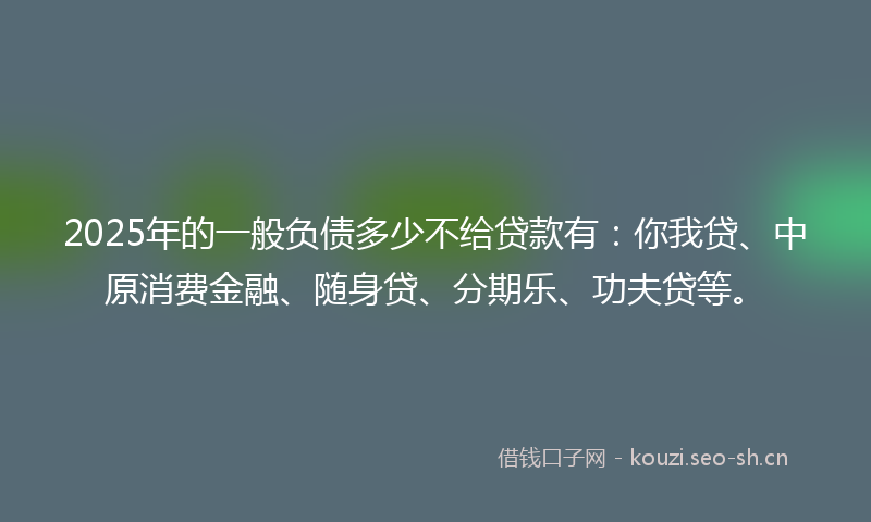 2025年的一般负债多少不给贷款有：你我贷、中原消费金融、随身贷、分期乐、功夫贷等。