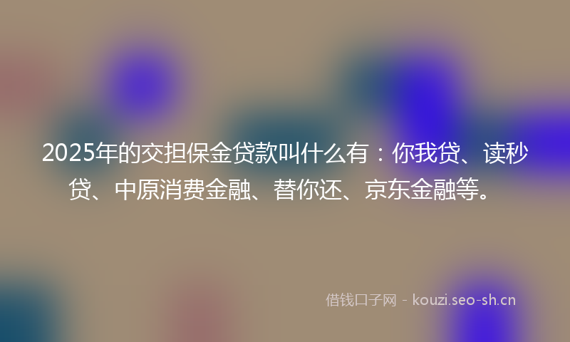2025年的交担保金贷款叫什么有：你我贷、读秒贷、中原消费金融、替你还、京东金融等。