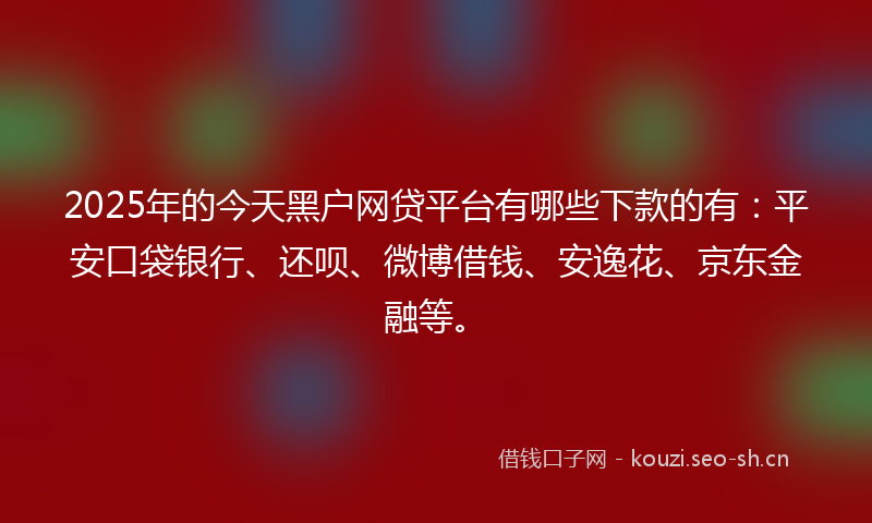 2025年的今天黑户网贷平台有哪些下款的有：平安口袋银行、还呗、微博借钱、安逸花、京东金融等。