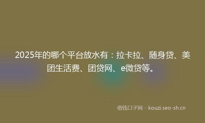 2025年的哪个平台放水有：拉卡拉、随身贷、美团生活费、团贷网、e微贷等。