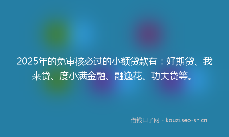 2025年的免审核必过的小额贷款有：好期贷、我来贷、度小满金融、融逸花、功夫贷等。