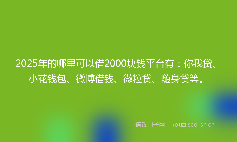2025年的哪里可以借2000块钱平台有：你我贷、小花钱包、微博借钱、微粒贷、随身贷等。