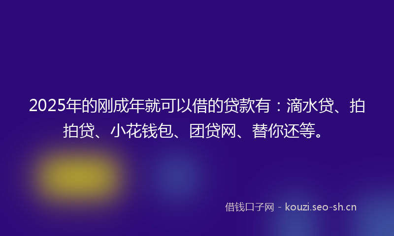2025年的刚成年就可以借的贷款有：滴水贷、拍拍贷、小花钱包、团贷网、替你还等。