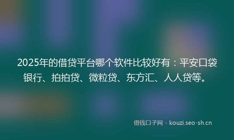 2025年的借贷平台哪个软件比较好有：平安口袋银行、拍拍贷、微粒贷、东方汇、人人贷等。