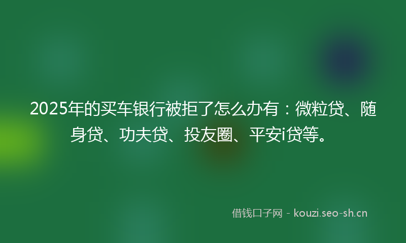 2025年的买车银行被拒了怎么办有：微粒贷、随身贷、功夫贷、投友圈、平安i贷等。