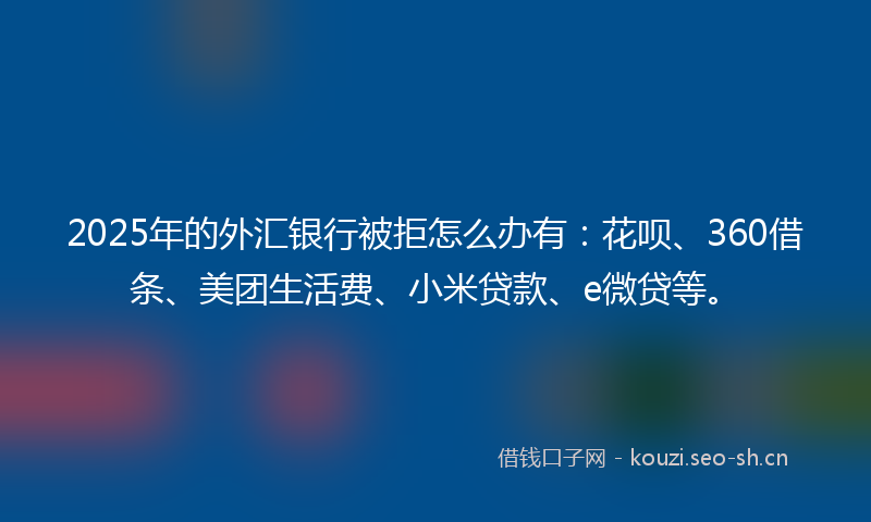2025年的外汇银行被拒怎么办有：花呗、360借条、美团生活费、小米贷款、e微贷等。