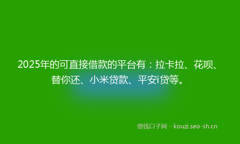 2025年的可直接借款的平台有：拉卡拉、花呗、替你还、小米贷款、平安i贷等。