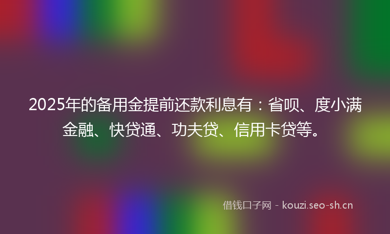 2025年的备用金提前还款利息有：省呗、度小满金融、快贷通、功夫贷、信用卡贷等。