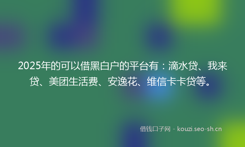 2025年的可以借黑白户的平台有：滴水贷、我来贷、美团生活费、安逸花、维信卡卡贷等。