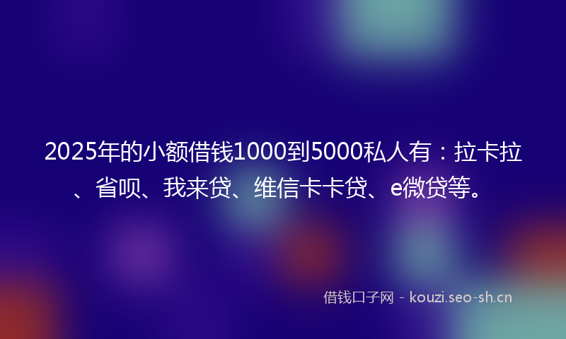 2025年的小额借钱1000到5000私人有：拉卡拉、省呗、我来贷、维信卡卡贷、e微贷等。