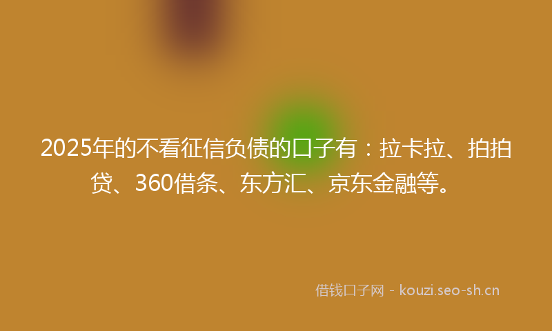 2025年的不看征信负债的口子有：拉卡拉、拍拍贷、360借条、东方汇、京东金融等。