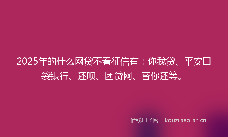 2025年的什么网贷不看征信有：你我贷、平安口袋银行、还呗、团贷网、替你还等。